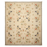 8x10 Ivory, Blue, Green Color Hand Woven Portugese Needlepoint Wool Traditional Oriental Rug